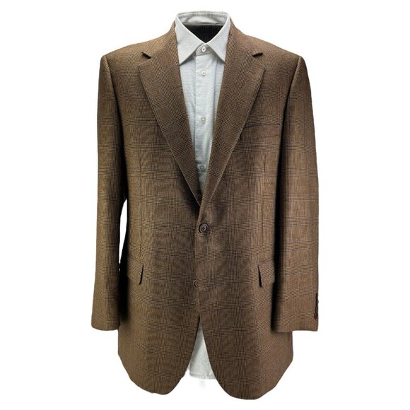 Brooks Brothers Brown & Blue Check Wool 2 Button Single Vent Blazer Mens Sz 42L